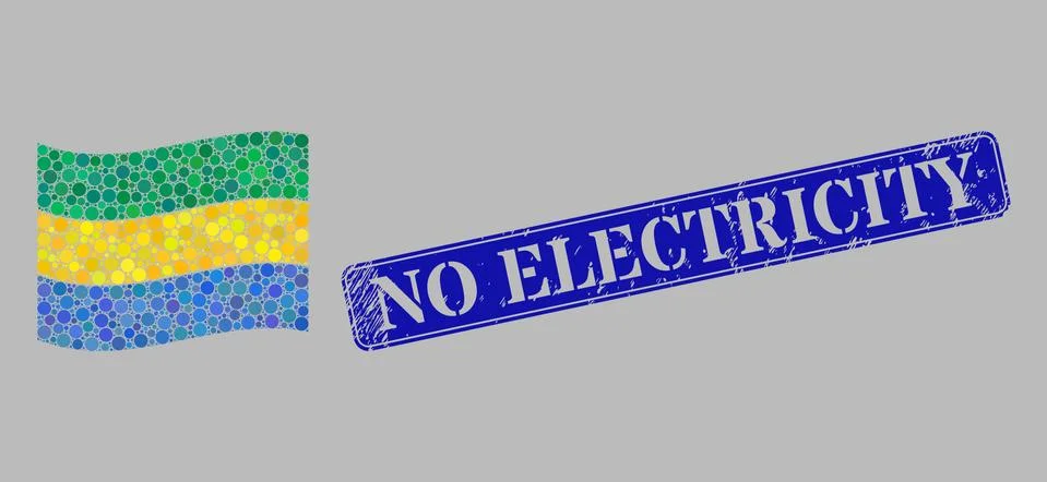 Waving Gabon Flag Composition of Circle Pixels and Grunge No Electricity Stamp Stock Illustration