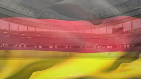 Waving German flag animation over stadium with green field, celebrating sports Video stock 303949663