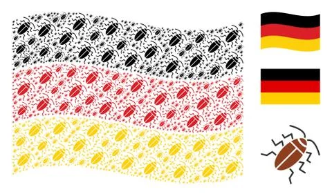 Waving German Flag Pattern of Cockroach Items Illustrazione stock