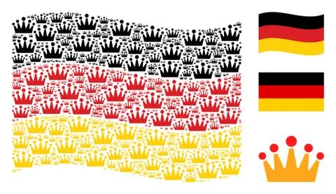 Waving German Flag Pattern of Crown Items Stock Illustration