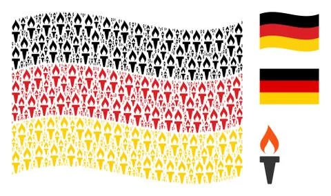 Waving German Flag Pattern of Fire Torch Items Stock Illustration