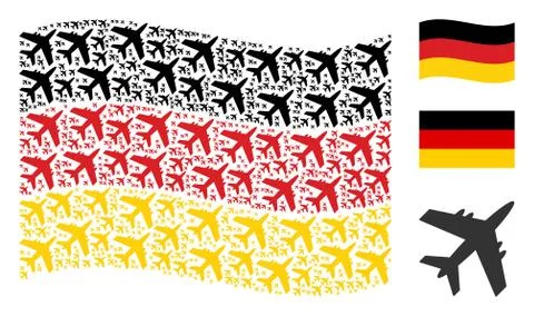 Waving German Flag Pattern of Jet Plane Icons Stock Illustration