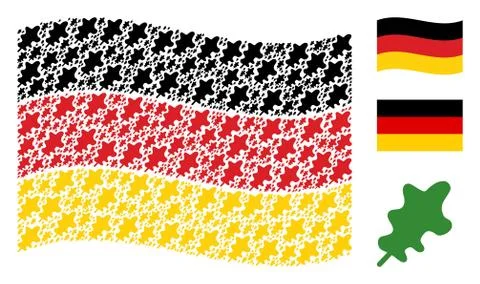 Waving German Flag Pattern of Oak Leaf Icons Stock Illustration