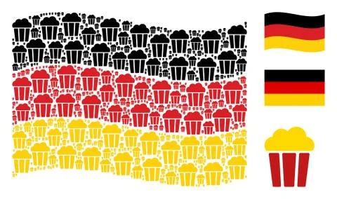 Waving German Flag Pattern of Popcorn Bucket Items Stock Illustration
