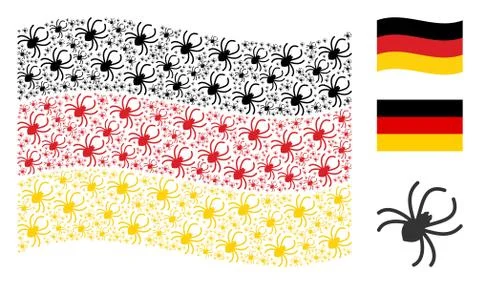 Waving German Flag Pattern of Spider Icons Stock Illustration