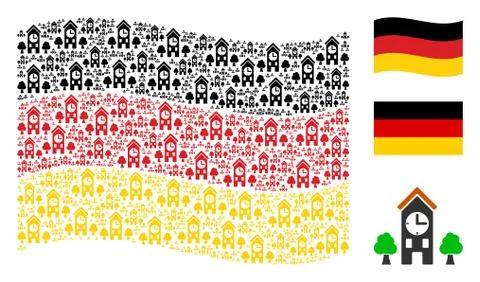 Waving Germany Flag Collage of Clock Tower Icons Stock Illustration