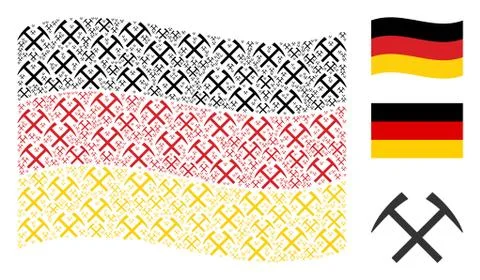 Waving Germany Flag Collage of Mining Hammers Items 스톡 일러스트