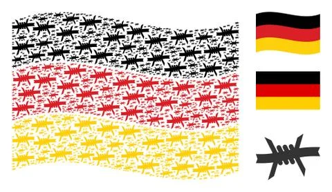 Waving Germany Flag Pattern of Barbed Wire Items Illustrazione stock