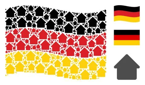 Waving Germany Flag Pattern of Cabin Icons Illustrazione stock