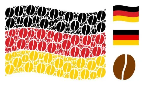 Waving Germany Flag Pattern of Coffee Bean Icons Stock Illustration