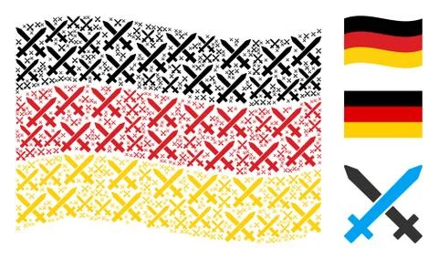 Waving Germany Flag Pattern of Crossing Swords Items Illustrazione stock