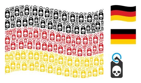 Waving Germany Flag Pattern of Death Skull Tag Items Illustrazione stock