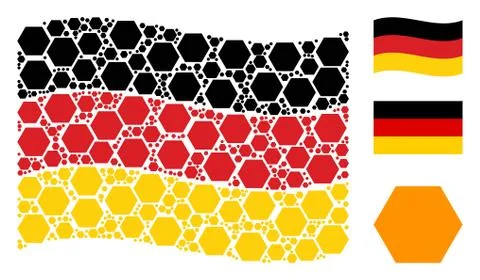 Waving Germany Flag Pattern of Filled Hexagon Items Stock Illustration