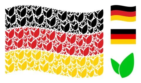 Waving Germany Flag Pattern of Floral Sprout Items Illustrazione stock