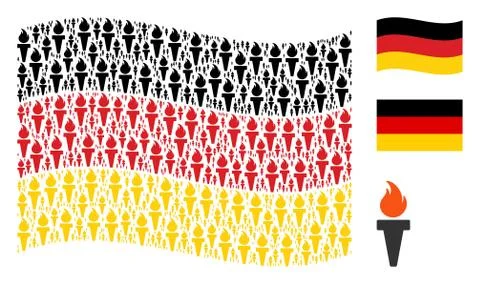 Waving Germany Flag Pattern of Freedom Fire Torch Items 스톡 일러스트