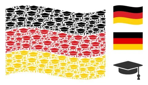 Waving Germany Flag Pattern of Graduation Cap Icons Illustrazione stock