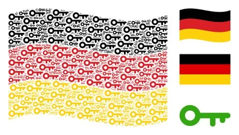 Waving Germany Flag Pattern of Key Icons Illustrazione stock