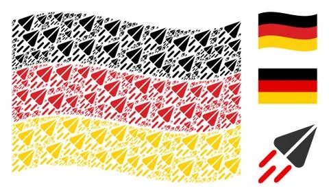 Waving Germany Flag Pattern of Space Ship Items Stock Illustration