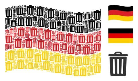 Waving Germany Flag Pattern of Trash Bin Icons Illustrazione stock
