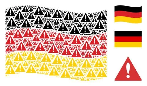 Waving Germany Flag Pattern of Warning Items Stock Illustration
