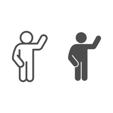 Waving gesture line and solid icon. Man with hand raised up and left hand down Stockillustratie