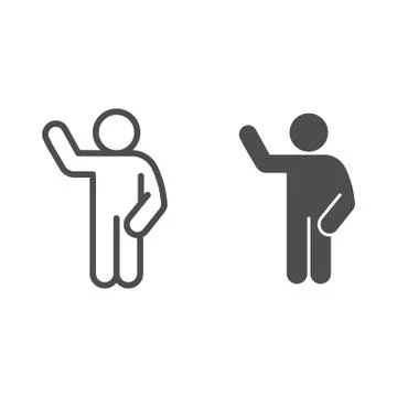 Waving gesture line and solid icon. Man with raised hand and lowered hand on the イラスト素材