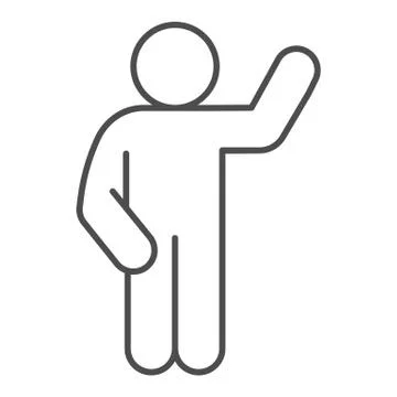 Waving gesture thin line icon. Man with hand raised up and left hand down イラスト素材