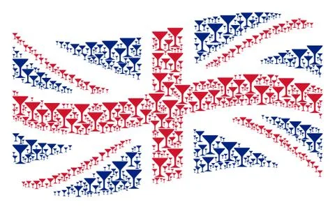 Waving Great Britain Flag Pattern of Alcohol Glass Icons Stock Illustration