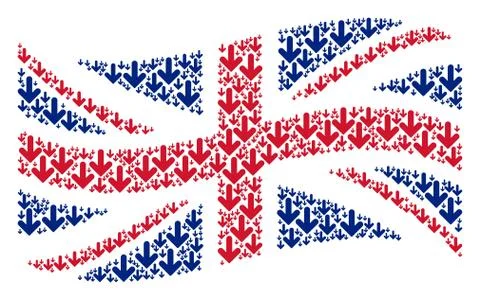 Waving Great Britain Flag Pattern of Arrow Down Icons Stock Illustration