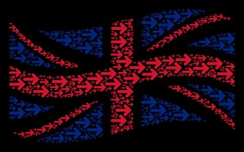 Waving Great Britain Flag Pattern of Right Arrow Items Illustrazione stock