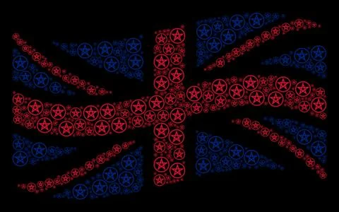 Waving Great Britain Flag Pattern of Star Pentacle Items 스톡 일러스트
