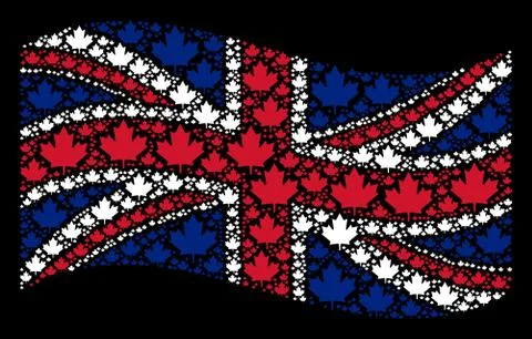 Waving Great Britain Flag Pattern of Maple Leaf Icons 스톡 일러스트