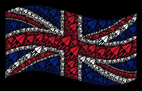 Waving Great Britain Flag Pattern of Space Ship Icons Stock Illustration