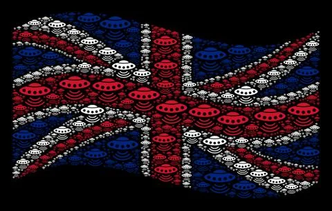 Waving Great Britain Flag Pattern of Alien Invasion Items 스톡 일러스트