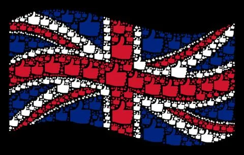 Waving Great Britain Flag Pattern of Thumb Up Icons Illustrazione stock