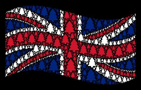 Waving Great Britain Flag Pattern of Fir-Tree Items Stock Illustration