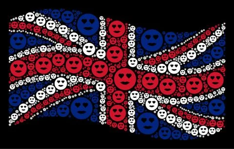 Waving Great Britain Flag Pattern of Lady Love Smiley Icons Illustrazione stock