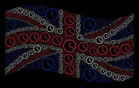Waving Great Britain Flag Pattern of Clock Icons イラスト素材