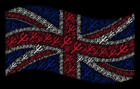 Waving Great Britain Flag Pattern of Trident Fork Items イラスト素材