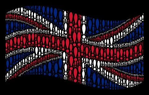 Waving Great Britain Flag Pattern of Exclamation Sign Icons 스톡 일러스트