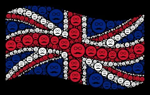 Waving Great Britain Flag Pattern of Pension Smiley Items Illustrazione stock
