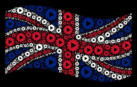 Waving Great Britain Flag Pattern of Automation Icons Stock Illustration