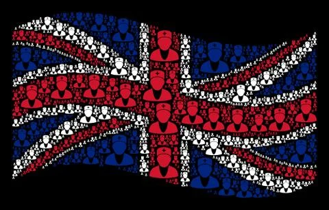 Waving Great Britain Flag Pattern of Doctor Icons Illustrazione stock