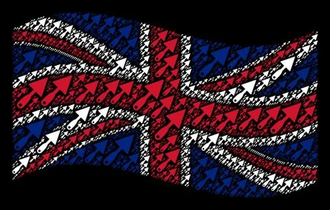 Waving Great Britain Flag Pattern of Trowel Icons Stock Illustration