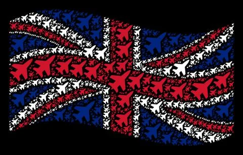 Waving Great Britain Flag Pattern of Jet Fighter Items Stock Illustration