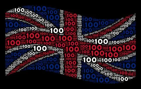 Waving Great Britain Flag Pattern of 100 Texts Stock Illustration