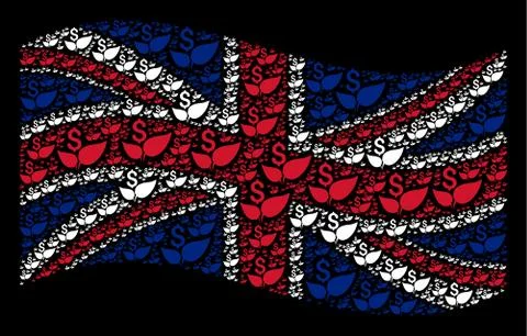 Waving Great Britain Flag Pattern of Eco Startup Icons Stockillustratie