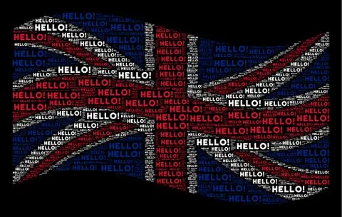 Waving Great Britain Flag Pattern of Hello Texts Illustrazione stock