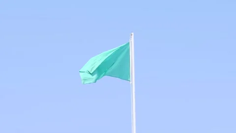 Waving a Green Flag against a Clear Blue Sky on a beautiful day Stock Footage 316523559
