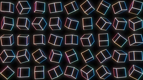 Waving Grid of Rotating Neon Cubes Stock Footage 311732181
